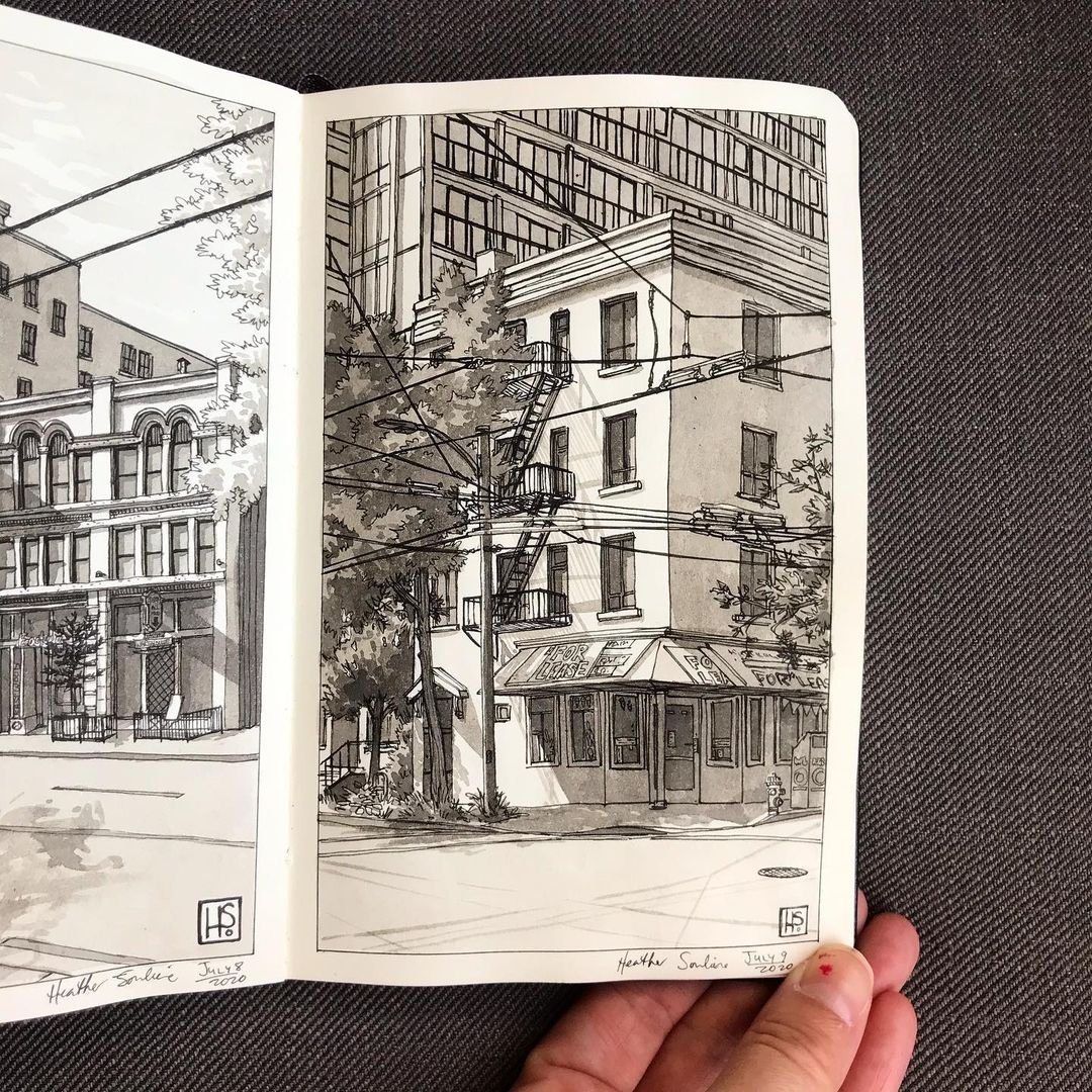 Illustration Urbaine avec Encrage - Cours de Heather Souliere